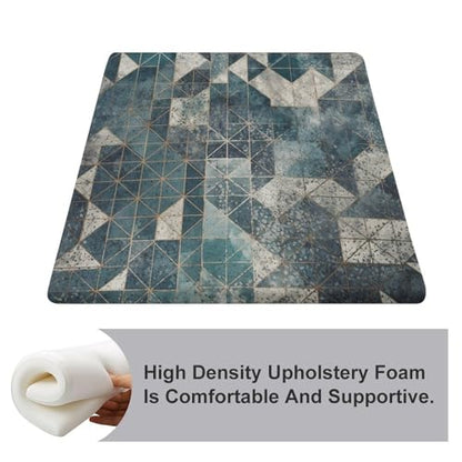 Blue and Gray Geometry Degrees of Comfort Meditation Floor Pillow, Square Large Pillows Seating for Adults, Tufted Corduroy Cushions for Outdoor Yoga Tatami Fireplace Living Room 15x15 Inch