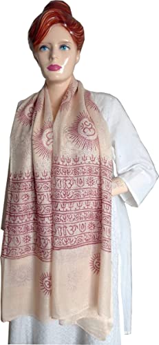 KVR Hindu Pooja Religious Cotton Indian prayer scarf with OM Krishna Ganesha Shiva Nataraja yoga spiritual auspicious prints - color: Off White-om