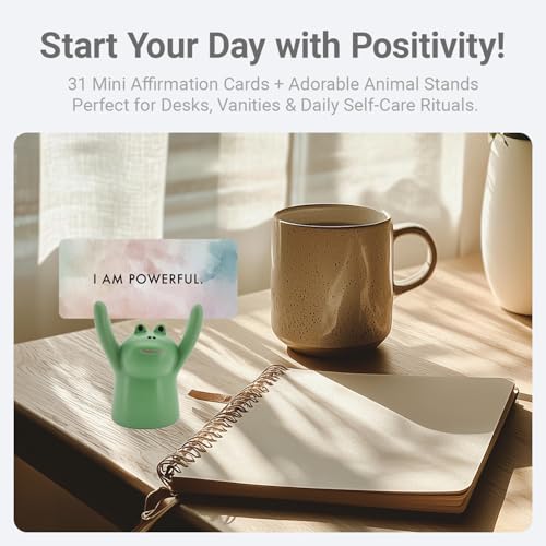 Affirmation Cards for Women with Frog Holder, 31 Positive Affirmations Cards, Self Care Desk Decor, Yoga Mindfulness Cards, Cute Frog Gift, Office Bedroom Inspiration