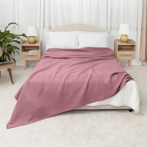 Comfy Cubs 100% Cotton Waffle Weave Throw Blanket Breathable Skin-Friendly Soft Lightweight Blankets - Perfect Warm Textured Blanket Layer - Size for Couch Bed & Sofa (Mauve, 50" X 60") - color: Mauve, size: 50" X 60"