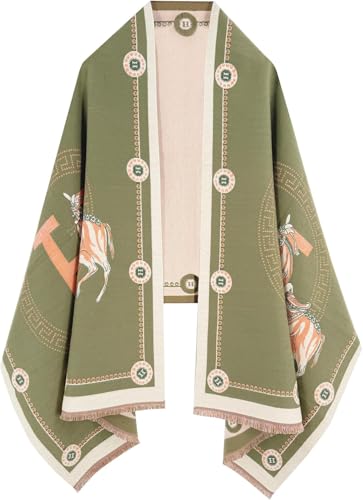 Women's Reversible Pashmina Shawl Wrap for Women Big Scarf Holiday Gifts - color: 04-green-orange-white