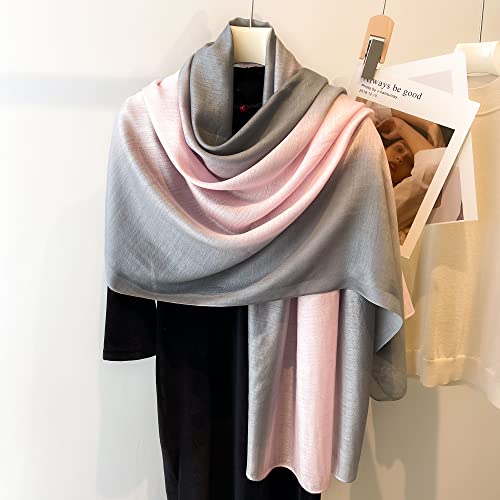 WINCESS.YU Women Gradient Scarf Long Shawls and Wraps Fashion Plain Pashmina Formal Scarf - color: Pink and Grey