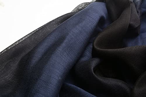 Cotton Silk Scarf Elegant Soft Wraps Color Shade Scarves for Women - color: Gradient - Dark Blue