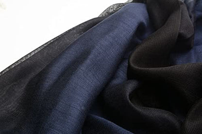 Cotton Silk Scarf Elegant Soft Wraps Color Shade Scarves for Women - color: Gradient - Dark Blue