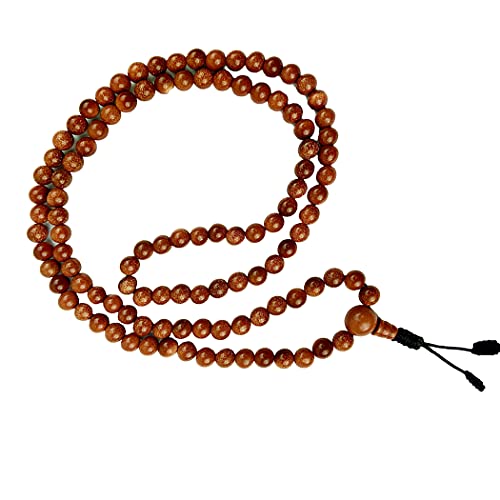 Agan Traders Authentic 108 Mala Beads Necklace – Tibetan Prayer Japamala – Meditation Necklace for Yoga Healing – Gemstone Mala Beads with Tassel for Men & Women - color: sandstone
