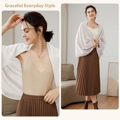 Fuxiqar Wrap Sweater for Women Warm Shawl Blanket Scarf with Sleeves Poncho Pashmina Shall with Two Shawl Clips - color: Blue