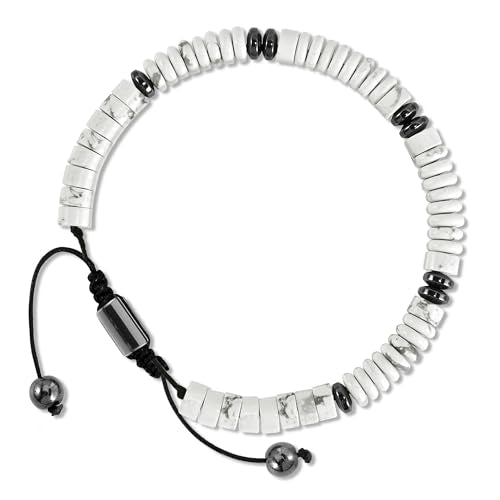 VIBILIA Healing Crystal Bracelets Beaded Bracelets for Men Women Natural Stone Adjustable Bracelets Unique Gifts for Father Son Grandfather Brother Friend - color: Howlite
