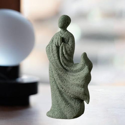 Zen Monk Statue Green Sandstone Bonsai Ornament Desktop Decor Meditation Figurine Chinese Style Sculpture Gift- Style a