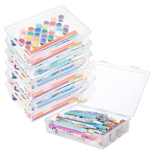 Qunclay 6 Pcs 13'' X 9'' X 2'' Plastic Storage Box with Lid Multipurpose Craft Organizers Plastic Containers Clear Pencil Case Art Satchel Storage Case for Beads Ornaments Crafts Accessories - size: 13'' X 9'' X 2''