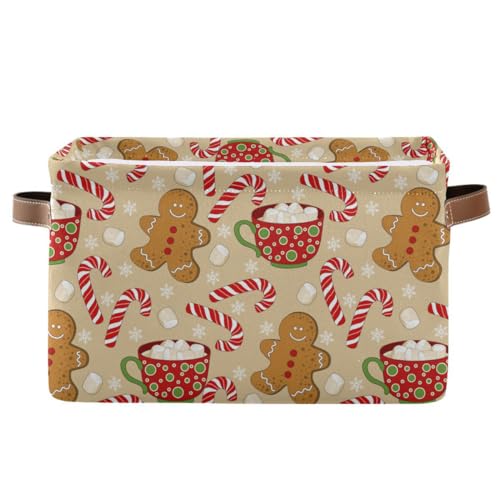 Christmas Gingerbread Man Storage Basket Fabric Kitchen Baskets Xmas Candy Cane Winter Snowflake Open Home Storage Bins Boxes Foldable Organizer Bag for Gift Book Shelf Closet Baskets 16×12×8 Inches - color: Gingerbread man, size: 1 Pack
