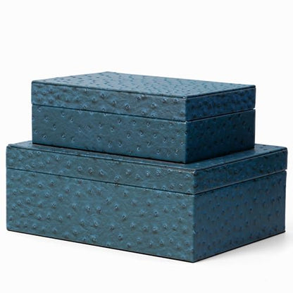 Decorative Storage Boxes Set of 2 Faux Ostrich Leather Decorative Boxes with Lids Large Nesting Jewelry Boxes, Photo Memory Box Modern Home Decor