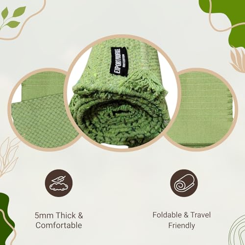 Handmade Organic Cotton Yoga Mat Natural Yoga Mat - Yoga Rug - Exercise, Workout, & Fitness Rug Made of 100% Cotton - Woven Material - Absorbent & Washable - 72"" x 24"" (Green)
