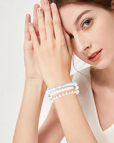 2/3-Pieces 4mm 6mm 8mm Natural Crystal Gemstone – Handmade Reiki Energy Healing Stretch Bracelets Jewelry for Yoga, Meditation, Unisex