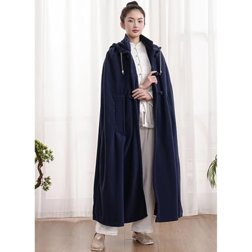 Unisex Meditation Buddhist Cloak Warm Plush Meditation Outerwear Meditation Prayer Outfit Coat Traditional Monk Robe - color: Dark Blue, size: Small