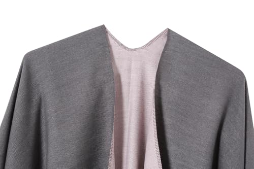 Women's Shawl Wrap Poncho Cape Cardigan Open Front Coat Shawl Wrap Scarf for Spring Fall Winter - color: Grey Pink