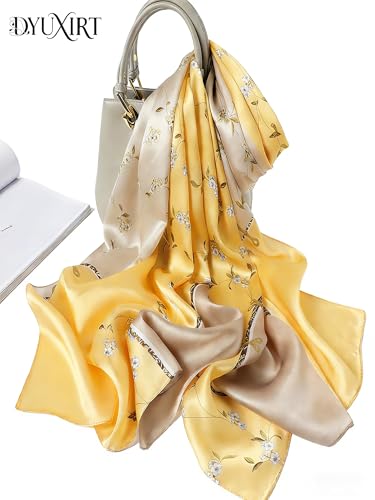 100% Mulberry Silk Oversized Women’s Sun-Shielding Shawl Formal Evening Neckwear Featherlight Airy - color: N21-buttercup Gleam Scarf（69" X 21"inch）