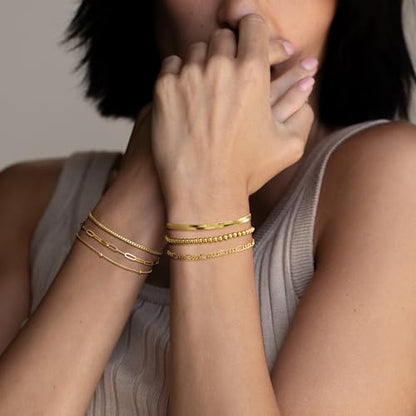 DEARMAY Gold Bracelets for Women Waterproof, 14K Gold Plated Stackable Jewelry Sets Non Tarnish Trendy Thin Dainty Cuban Link Paperclip Chain Bracelet Stack Fashion Accessories Gifts for Womens - style: 5Pcs BRACELET F