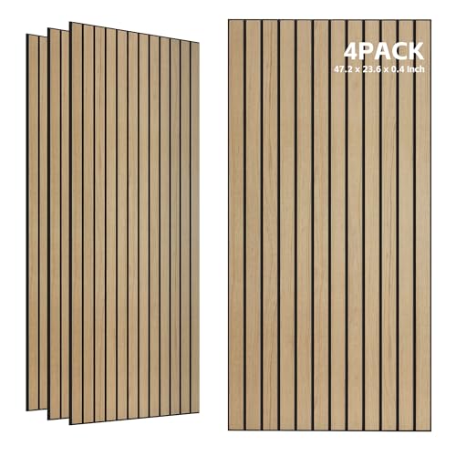 TO-TH Wood-Look Sound Panels, 4 Pack 47.2” x 23.6” Soundproof Wall Panels, Decorative Acoustic Panels,Wood Panels for Wall for Home, Office, Basement, Teak with Mitered Edges - color: Premium Teak, size: 4 pcs - 47.2'' * 23.6''