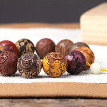 Zen Dear Unisex Natural Colorful Wood Buddhist Prayer Beads Bracelet Necklace Tibetan Mala Prayer Beads - style: 20mm 12beads Carve+Gourd