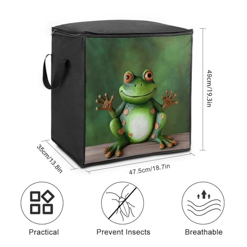 Welcome Frog Storage Bag Portable Closet Organizer Storage Bags Quilt Storage Bags with Zippered Breathable Storage Bag with Carry Handles for Blanket Pillow Bedding