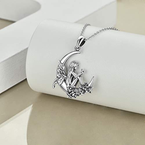 Sterling Silver Cute Animal Pendant Necklace Fox/Snake/Unicorn/Owl on Moon/Rabbit/Horse Necklace Jewelry for Women Mom Sister - style: fairy