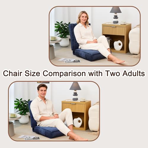 Adjustable Floor Chair with Back Support, 6-Position, Folding Japanese Meditation Tatami Chair, Comfy Gaming Chairs for Adults, Accent Sofa Reading Chairs, Living Room, Bedroom, Navy Blue - color: Navy Blue
