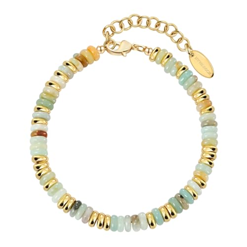 Beaded Bracelet for Women and Girl, Colorful Beach Boho Gems Bracelet 14K Gold Plated Stackable Handmade Bohemian Multicolor Natural Stone Bracelet - color: Amazonite