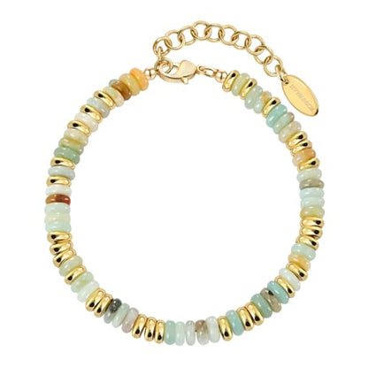 Beaded Bracelet for Women and Girl, Colorful Beach Boho Gems Bracelet 14K Gold Plated Stackable Handmade Bohemian Multicolor Natural Stone Bracelet - color: Amazonite