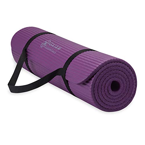Gaiam Essentials 2/5" Thick (10mm) Yoga & Pilates, Fitness & Exercise Mat with Easy-Cinch Carrier Strap Cusion Support For Fitness and Gym Workouts - color: Purple