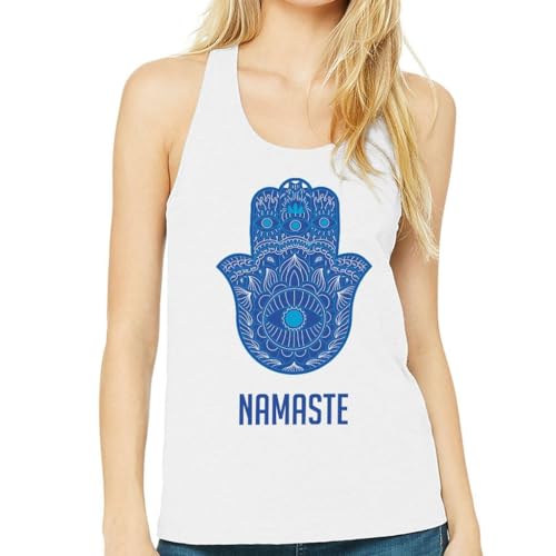 Namaste Print Women's Racerback Tank - Yoga Lover Gift Ideas - Meditation Inspired Present - color: White, size: X-Large