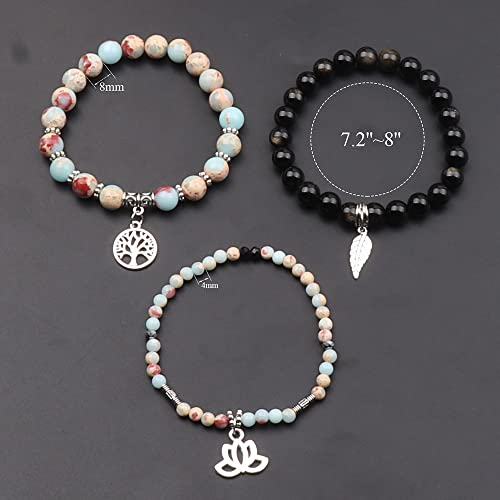 Tree of Life Yoga Healing Stone Bracelets,Multilayer Lotus Chakra Stone Reiki Bracelet Sets,Anxiety Crystal Natural Stone,for Women Stress Relief - style: Shoushan Stone+golden obsidian