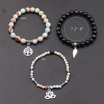 Tree of Life Yoga Healing Stone Bracelets,Multilayer Lotus Chakra Stone Reiki Bracelet Sets,Anxiety Crystal Natural Stone,for Women Stress Relief - style: Shoushan Stone+golden obsidian
