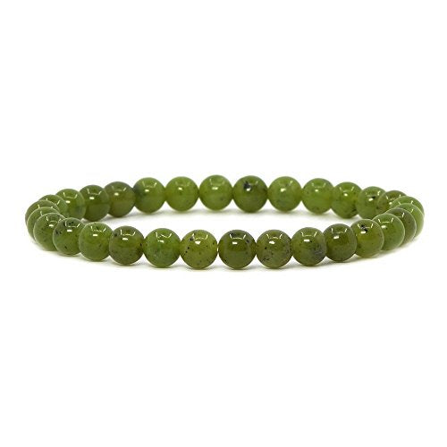 Justinstones Gem Semi Precious Gemstone 6mm Round Beads Stretch Bracelet 6.5 Inch Unisex - color: Canadian Nephrite