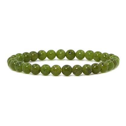 Justinstones Gem Semi Precious Gemstone 6mm Round Beads Stretch Bracelet 6.5 Inch Unisex - color: Canadian Nephrite