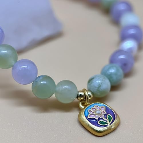 Birth Flower Crystal Bracelets for Women, Handmade Natural Gemstone Stretch Jewelry with Healing & Positive Energy - color: Sept. Aster & Amethyst