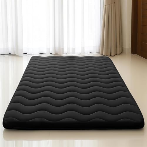 Japanese Floor Mattress, 100% High Density Comfortable Foam, 4" Thicken Foldable Mattress Tatami Mat Sleeping Pad, Ideal for Comfort and Support, Kids Floor Lounger Pillow Bed Sofa, Black, Full - color: Black, size: Full( 80 x 54)