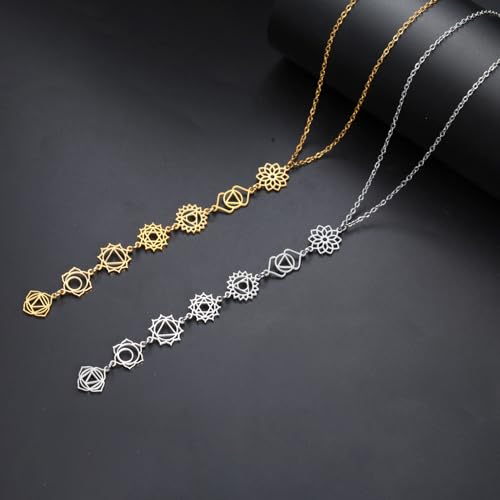 7 Chakra Necklace for Women Stainless Steel Spiritual Healing Chakra Pendant Necklace Yoga Meditation Jewellery for Mother's Day - color: Style1-S