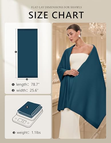 PULI Women's Pashmina Shawl Wraps for Evening Dress Large Scarf Blanket Long Wedding Bridal Winter Warm Shoulder Wrap - color: Dark Cyan