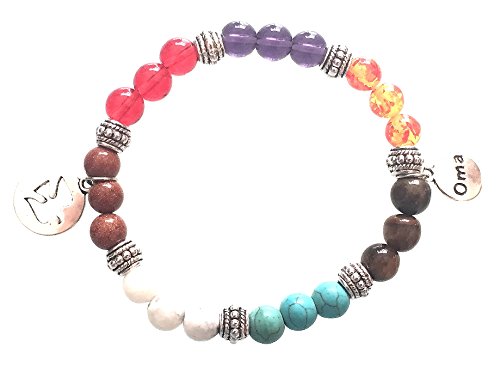 OMA 7 Chakra Semi Precious Stones Tibetan Buddhist Meditation and Healing Bracelet With Charm Brand - style: Dove
