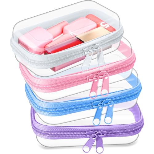 Hoolerry 4 Pcs Hard Clear Zipper Case Makeup Bags Plastic Zipper Pouch Transparent Storage Box Containers for Cosmetics, Snacks, Building Blocks, Puzzles(Clear,5 x 3 x 2 in,Multicolor) - color: Multicolor, size: 5 x 3 x 2 in