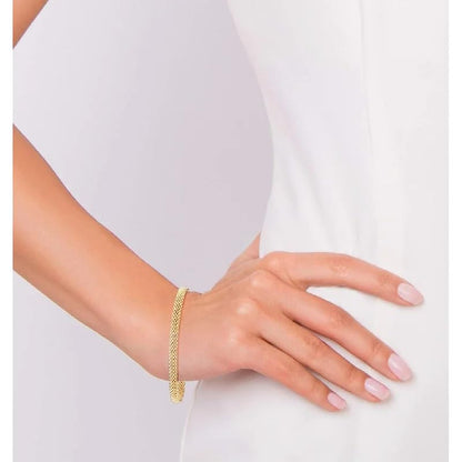Hypoallergenic 18K Gold Plated 925 Silver 5mm Mesh Bracelet, Women Classic Stackable Minimalist Gift - color: Length 7 Inches