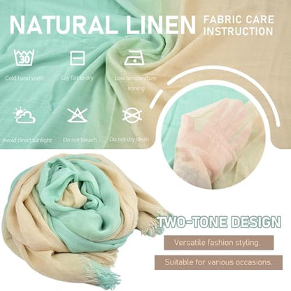 Two-tone Linen Scarf for Women Lightweight Summer Wrap Cotton Shawl Beach Travel Pashmina Gauze 75"×35" - color: Cream/Mint Green
