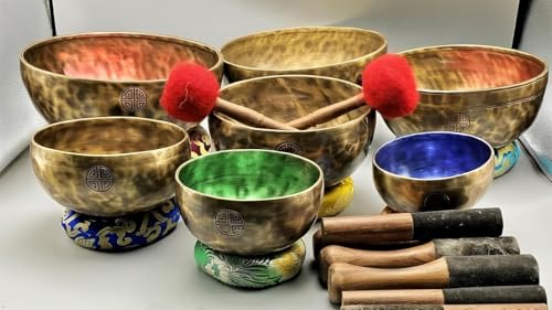 Chakra Healing Tibetan Singing Bowl - Set of 7 - Hand Hammered Tibetan Meditation Singing Bowl Nepal