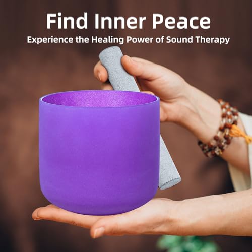 8 Inch Purple B Note 432hz Crown Chakra Crystal Singing Bowl Healing with Carrying Case and Rubber Mallet Suede Strikers Oring - color: Purple B Note, size: 8 inch