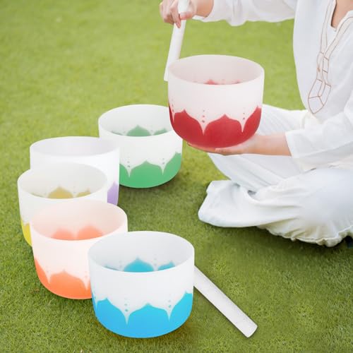 Singing Bowl, 8 Inch Frosted Quartz Crystal Sound Bowl Crystal Singing Bowls with sheepskin percussion stick for Meditation and Stress Relief (Green) - color: Green