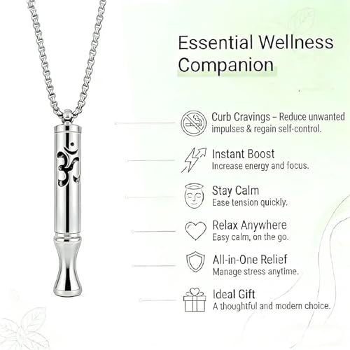Stainless Steel Breathing Necklace with Meditation Cards, 2-in-1 Aromatherapy Necklace for Calm, Stress Support, Focus, and Urge Management for Women Men - color: Black, style: Necklace with card