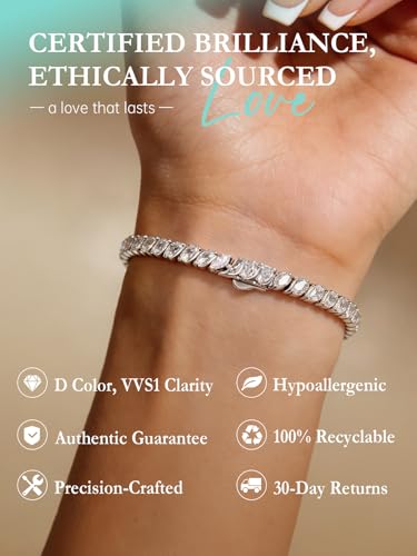 Moissanite Tennis Bracelets for Women Wave Marquise Cut D Color VVS1 Moissanite White Gold Plated Sterling Silver Tennis Bracelet Hypoallergenic Bezel Setting 6.5/7 In Ideal Gift for Her - style: 7Inch