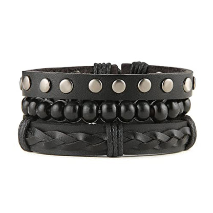 HZMAN Wrap Bracelets Men Women, Hemp Cords Wood Beads Ethnic Tribal Bracelets, Leather Wristbands - style: Wooden bead style 6