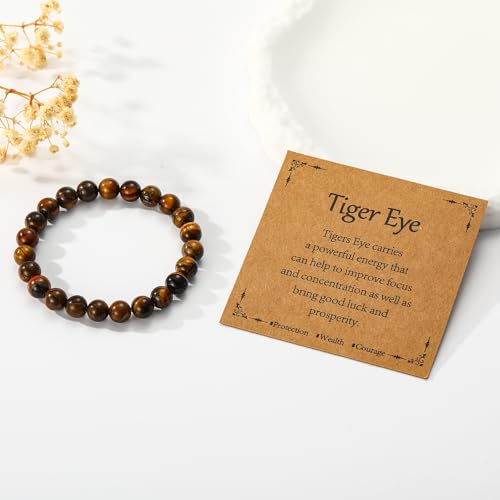 Healing Crystal Bracelet for Women, Natural Stone Beaded Healing Crystal Bracelet Triple Protection Stress Relief Beads Jewelry Birthday Gifts Jewelry for Her - style: Tiger Eye