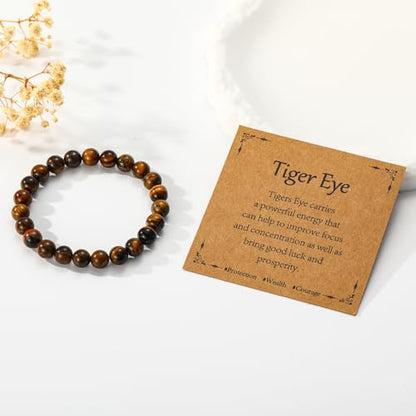 Healing Crystal Bracelet for Women, Natural Stone Beaded Healing Crystal Bracelet Triple Protection Stress Relief Beads Jewelry Birthday Gifts Jewelry for Her - style: Tiger Eye